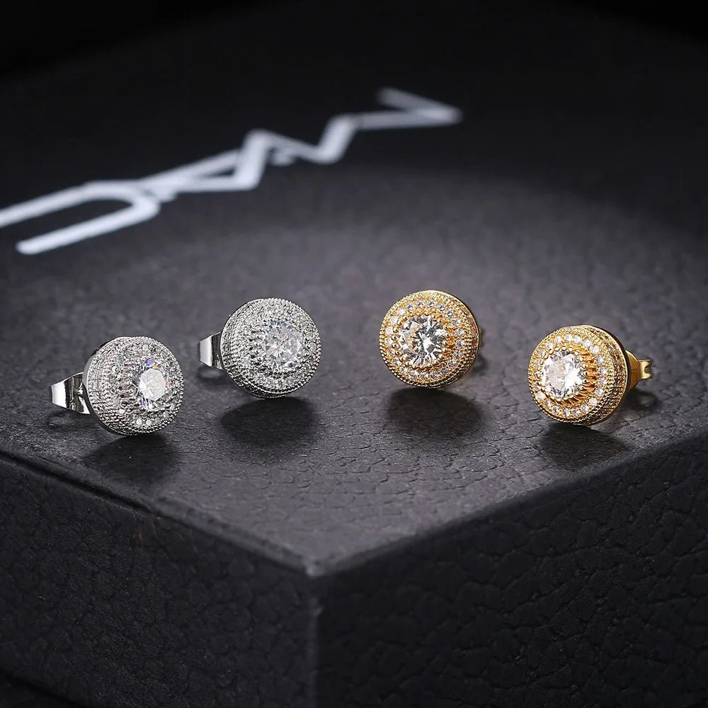 Hiphop Micro Pave Lab Diamond Stud Earring Real Copper Party Wedding Earrings for Women Men Anniversary Jewelry
