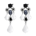 Baroque Water Drop Woman Image Black Rose Crystal Flower Black Rhine Stone Clear Stone Water Drop Pendant Dangle Earrings