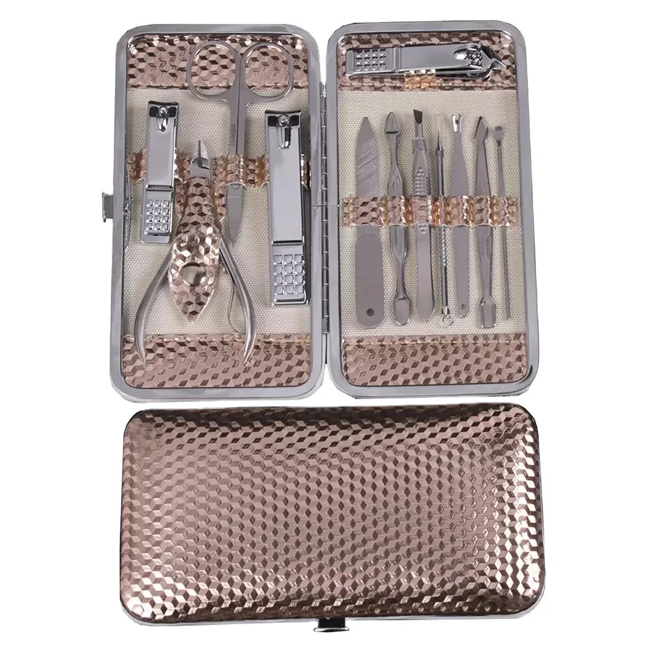 12-Piece Rose Gold Nail Clipper Set Fashionable Stainless Steel Beauty Nail Care Trimmer Tools for Manicure and Pedicure