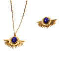 Women's Fashion Stainless Steel Jewelry Set Lapis Lazuli Earrings Necklace for Weddings Anniversaries Cute Design Oval Natural