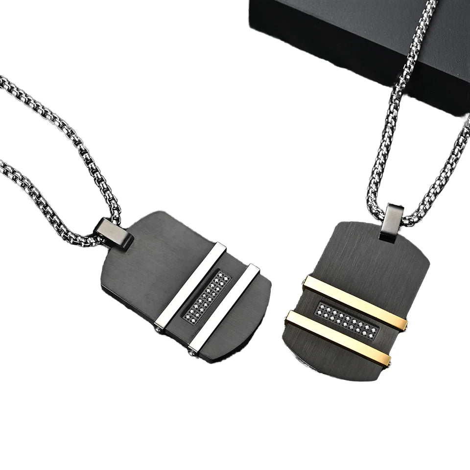 Top Elegant 316L Stainless Steel Dog Tag Pendant Chain Necklace Factory Wholesale Two-Tone Trendy Black CNC Setting Rope Jewelry