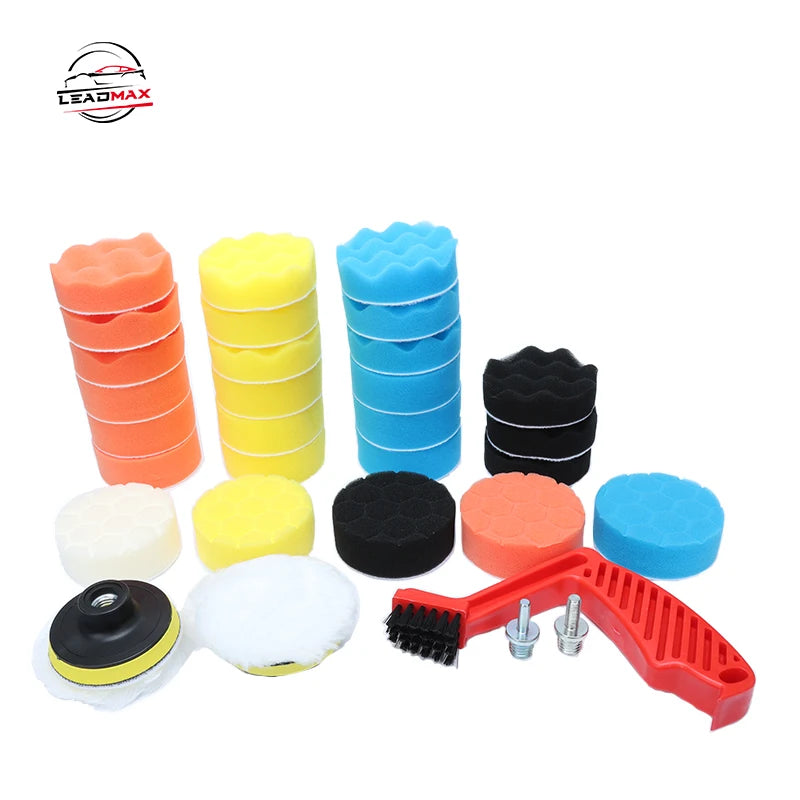 LEADMAX Professional Compounding Polishing Sponges Kit Wool Foam Microfiber Buffing Pads for Car Polishing OEM
