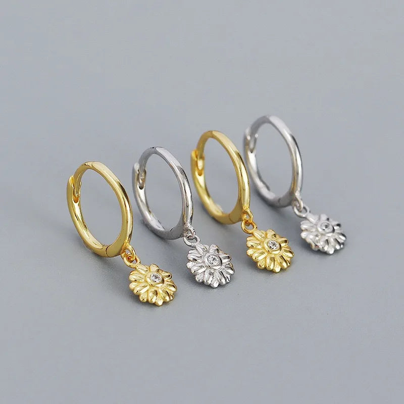 Fashion Jewelry 925 Silver Minimalist Cute Flower Earrings Jewelry 18K Gold Plated Sterling Silver  Hoop Earrings for Women