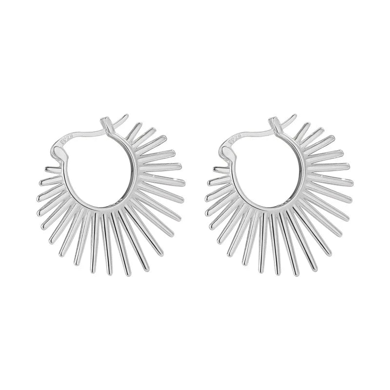 Hot Selling Chic Exaggerated Fan-Shaped Sunrise Huggie Hoops 925 Sterling Silver Sunflower Stud Earrings