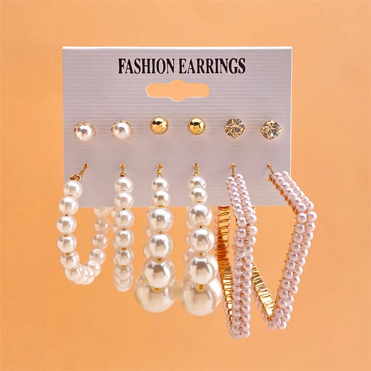 VKME New Factory Trend Gold Plated Pearl Dangle Drop Earrings Big Geometric Statement Acrylic Hoop Earrings Set
