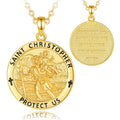 925 Sterling Silver 18K Gold Plated Religious Jewelry Spiritual Saint Christopher Round Shaped Pendant Necklace for Men