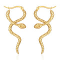 Fashion PVD Gold Long Snake Dangle Statement Earrings Jewelry Personalized Stainless Steel Cross Wrap Snake Hoop Earrings Women