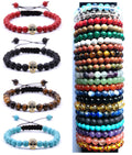 Adjustable Golden Skull Gemstone Beads Bracelets for Men Friendship Aromatherapy Diffuser Woven 8MM Beaded Bangle Jewelry CN;ZHE