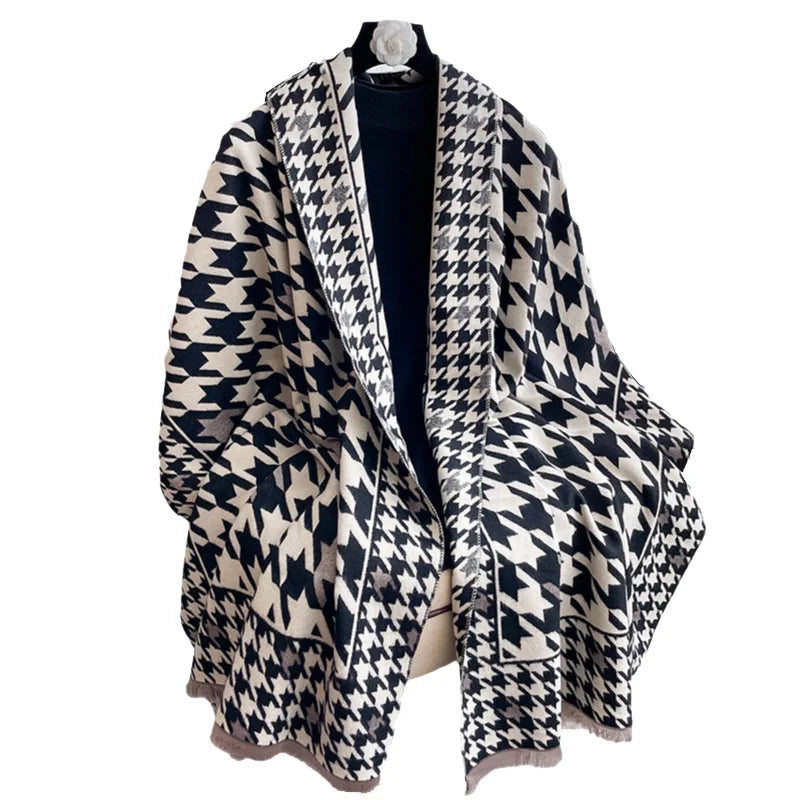 2024 New Checkerboard Print Color - Blocking Double - Sided Scarf for Autumn and Winter a High - End and Warm Shawl for Winter