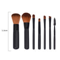 High Quality Private Label Black Synthetic Hair Wood Handle 7pcs Travel Mini Makeup Brush Set for Face Bag Custom Logo Free