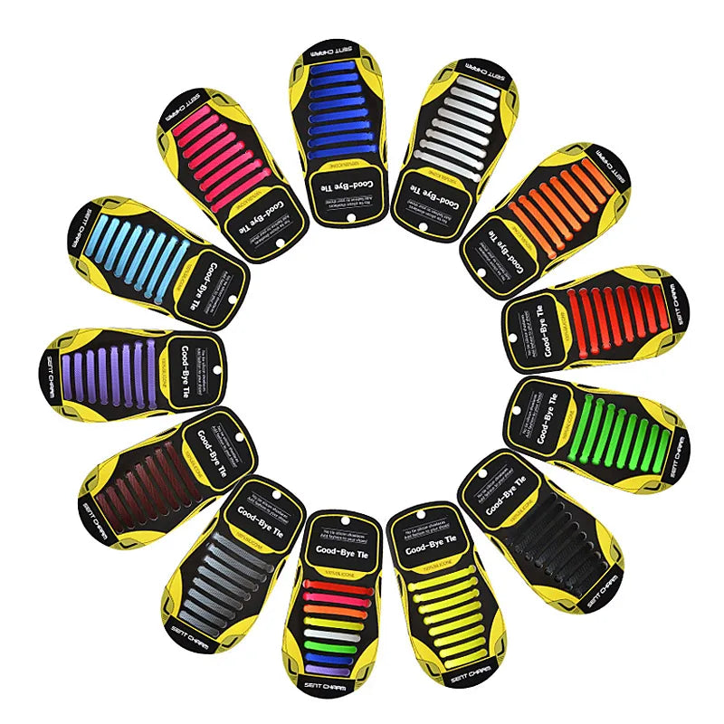 BORDER for TRAVELER Convenient Elastic Tieless Shoe Laces Multi-Color Silica Gel Kids/Adults No Tie