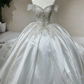 Sparkling Crystal Luxury Dubai Ball Gown Bride Dress Satin Princess Arabic Wedding Gowns DW0020