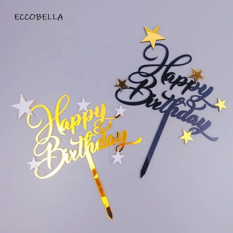 Double Layer Happy Birthday DIY Acrylic Cake Topper for Birthday Party Cake Decorating Supplies