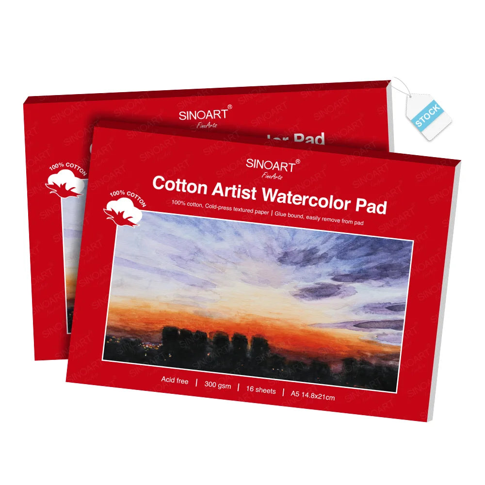 SINOART A5 300gsm 100% Cotton Acid Free Paper 16 Sheets Artist Watercolor Pad Watercolor Paper Pad Watercolor Sketchbook
