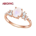 OL0897 Abiding Factory Rose Gold Plated 925 Sterling Silver Oval Gemstone Rainbow Milky Blue Moonstone Engagement Rings