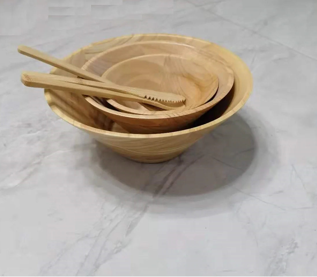 Large Japan Style Wooden Salad Bowl Set Rubber Wood with Horn Shape Minimum Order 10 Pieces