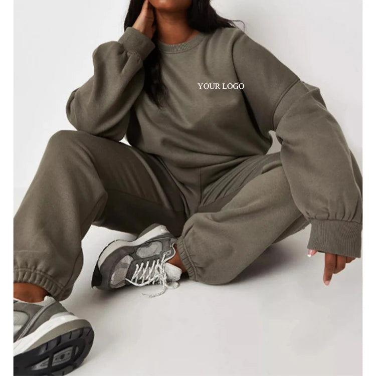 K210438 Custom Two Piece Set Jogger Set Women's Tracksuit Custom Logo Winter Clothes Two Piece Set Women Clothing Sweatsuits