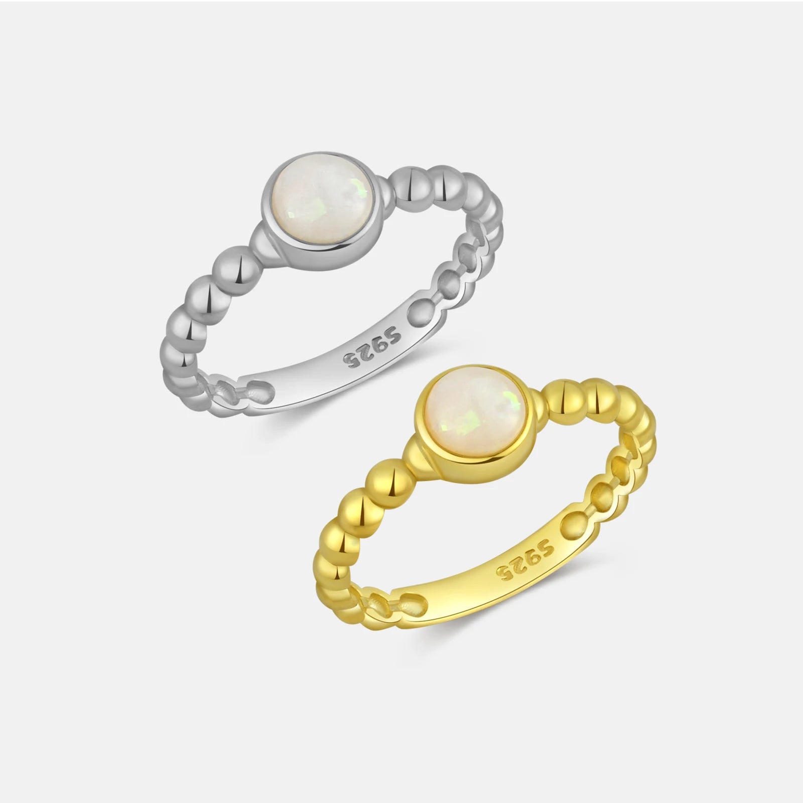 FUAMAY Fashion Jewelry Dainty 925 Sterling Silver Rings Beads Opal Ring