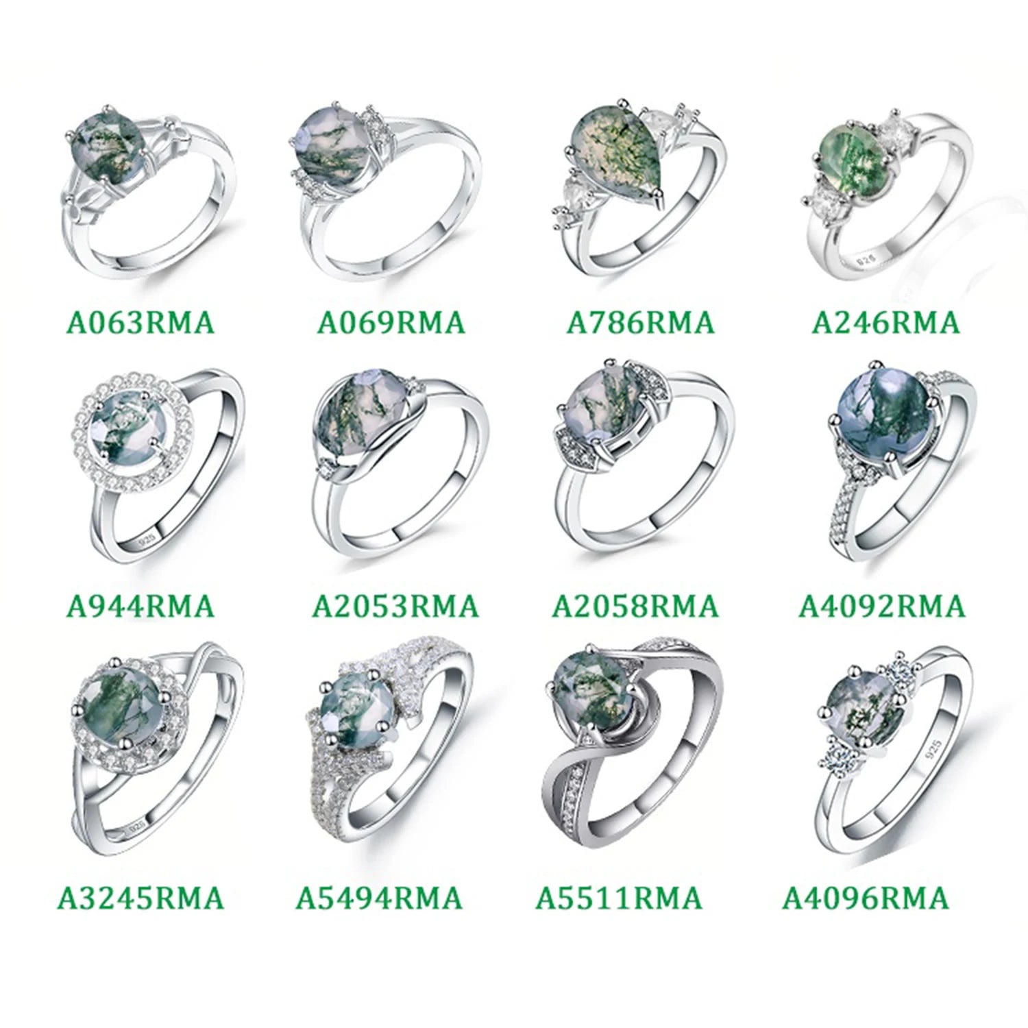 Abiding Plated Silver 925 Natural Stone Ring Fancy Cut Natural Inspired Moss Agate Engagement Ring for Anniversary Bridal