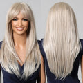Blonde Layered Synthetic Wigs with Bangs Long Straight Wig for Women Girls Soft Natural Daily Hair Heat Resistant Wig