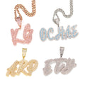 Hot Sale Cursive Letters Cubic Zirconia Chain Initial Men Hiphop Iced Out Two Layers Cursive Letters Name Pendant Custom