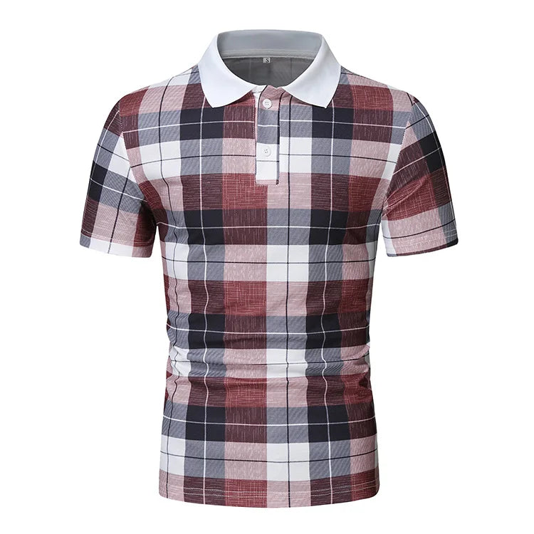Fashion Trend Check Plaid Printed Color Slim-fit Pullover Custom Embroidery Logo Men's Polo Shirts