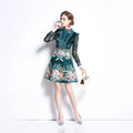Wholesale 2024 Elegant New French Retro Stand-up Collar Long-sleeved Splicing Jacquard Women Clothing Dress