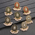 Bollywood Ethnic Pearls Beads Tassel Earrings Round Carved Jhumka Jhumki Indian Drop Earrings Fashion Jewelry