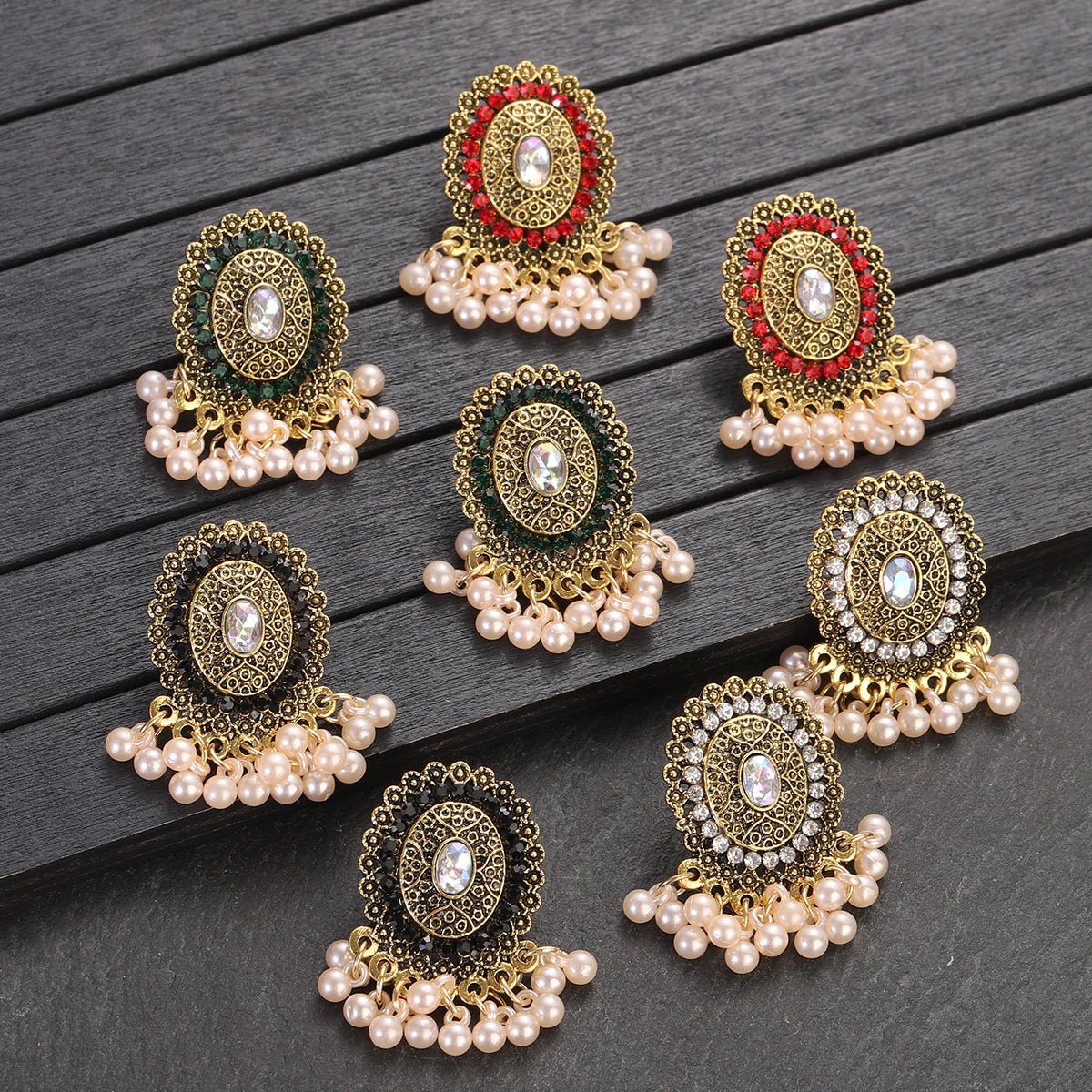 Bollywood Ethnic Pearls Beads Tassel Earrings Round Carved Jhumka Jhumki Indian Drop Earrings Fashion Jewelry