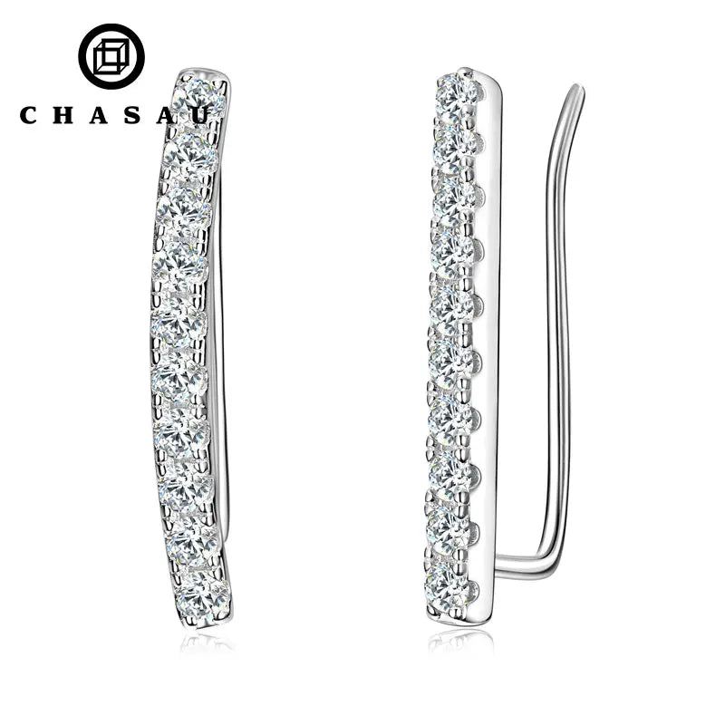 Fine Jewelry Original 925 Sterling Silver Long Ear Cuff D0.30CT Moissanite Bar Earrings for Women Girls