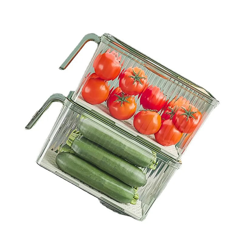Fridge Organizer Bins Stackable Refrigerator Organizer Keeper Food Bins Fresh Storage Box with Lid and Handle