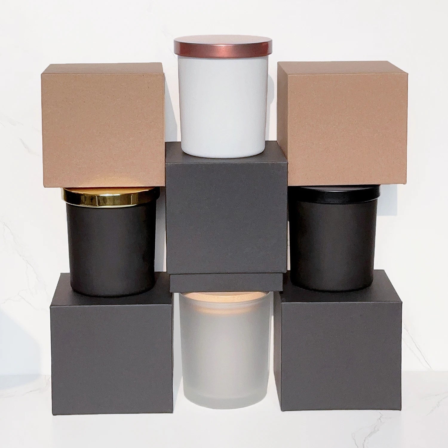 Wholesale Black White Frost 10 Ounce Candle Jars With Lid and Box Packaging