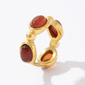 Female Minority High Grade Gold Plated Hand Jewelry French Ins Elegant Oval Ruby Red Color Zircon Stainless Steel Ring