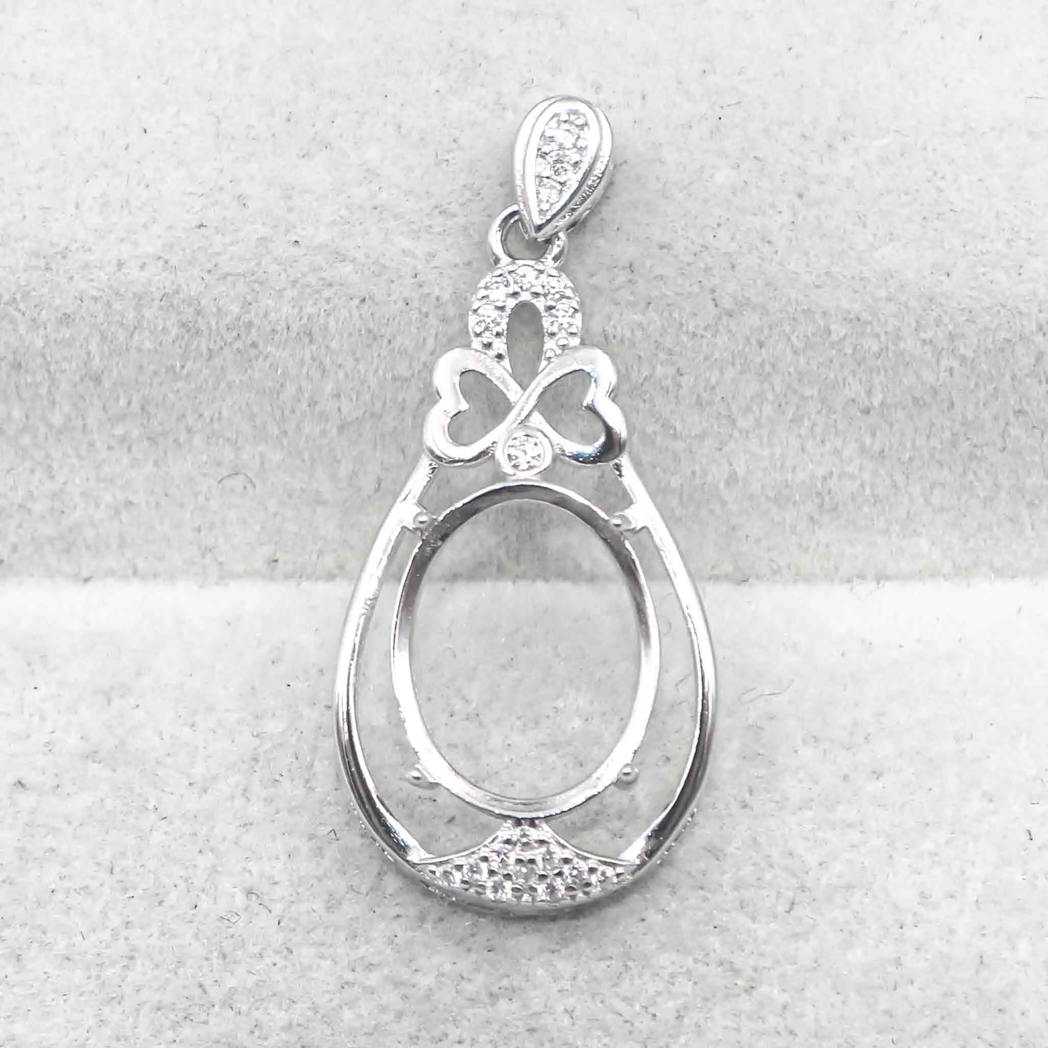 Sterling Silver 10*13mm Semi Mount Pendant Empty Frame Blank Support Setting S925 Base Holder Without Center Stone for DIY Inlay