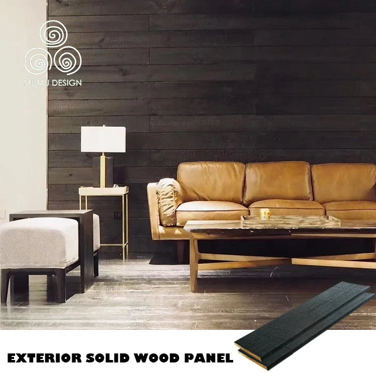 MUMU Yakisugi Black Outdoor Decorative Charcoal Shou Sugi Ban Burnt Solid Wood Panels for Wall
