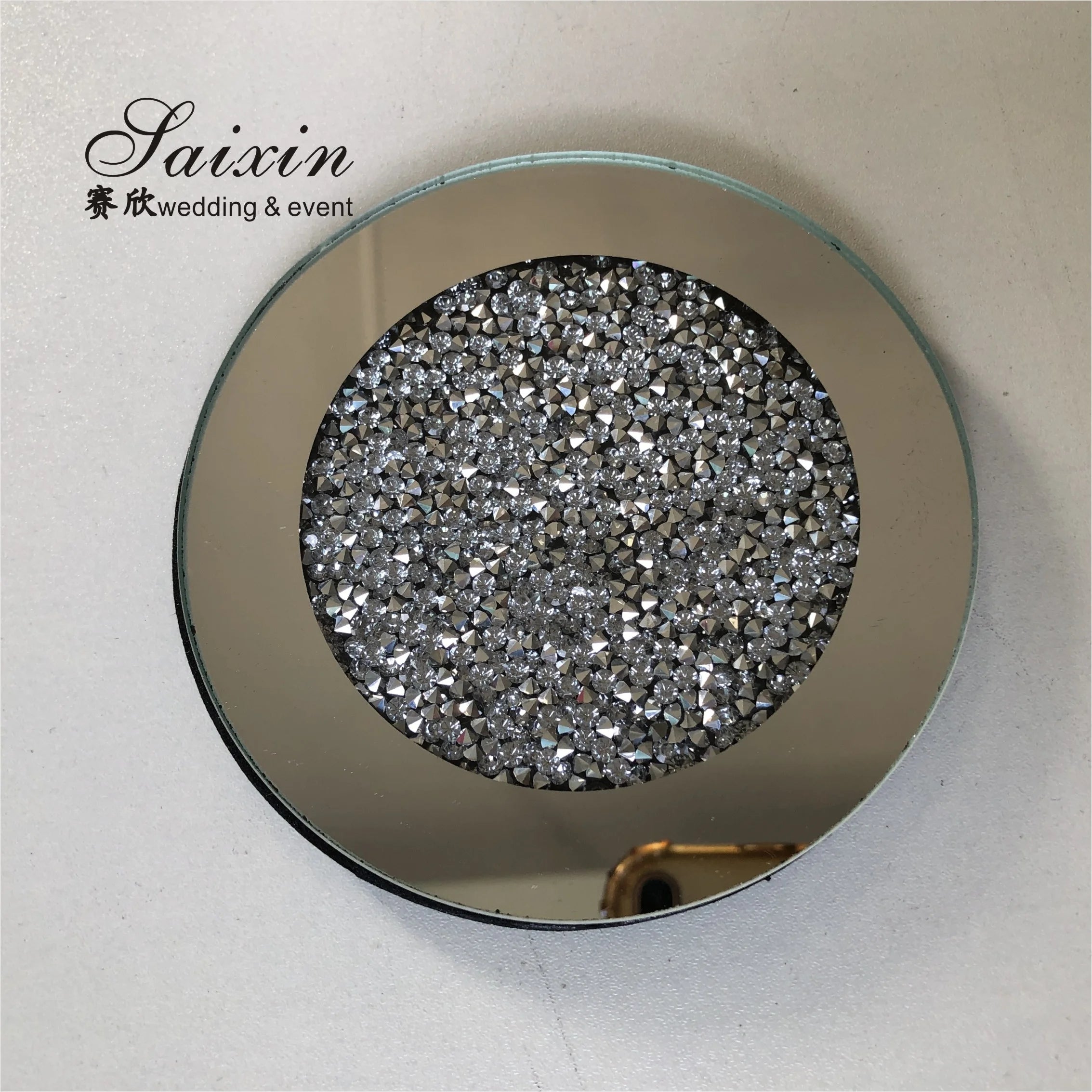 Factory Wholesale Round  Mirror Glass Crystal Diamond coaster