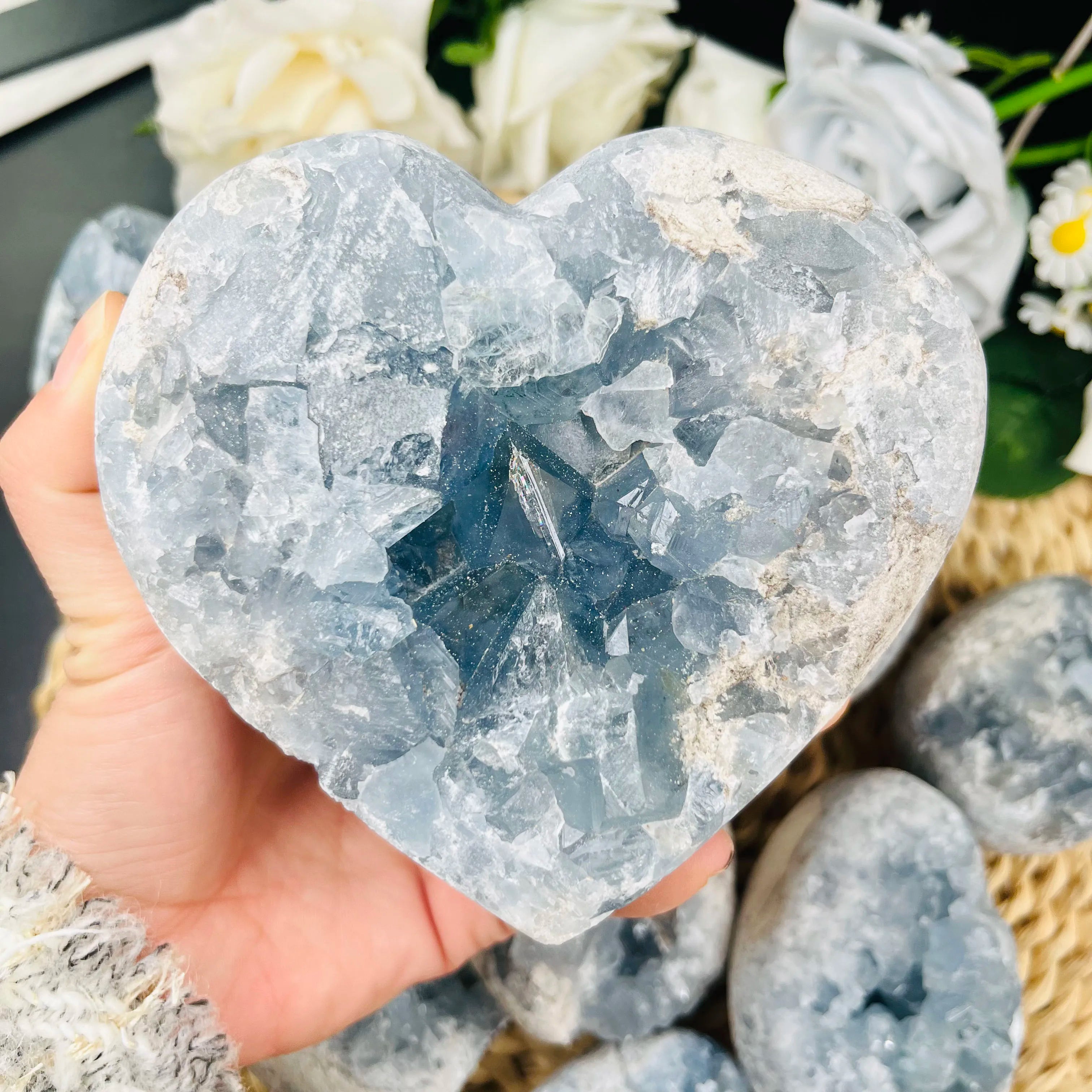 High Quality Natural Celestite Geode Blue Calcite Egg Blue Celestite Cluster  for Healing _XCG