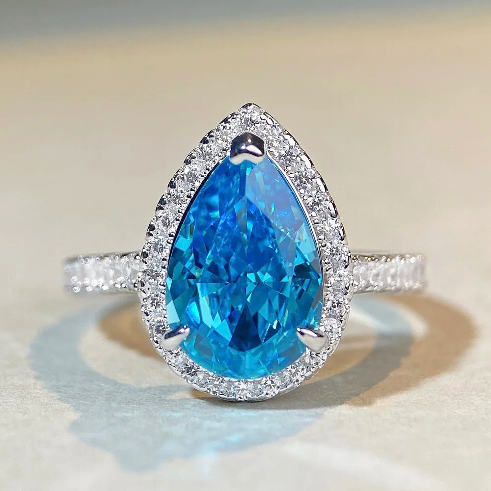 Wholesale 5A Fine CZ Colored Cubic Zircon Solitaire Engagement Rings S925 Silver with Blue Zircon Classic Party Wedding Rings