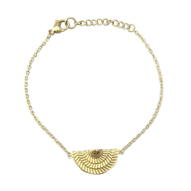 Latest 18K Gold Plated Stainless Steel Jewelry Gold Color Chain Semicircle Pendant for Women Accessories Bracelets B222293