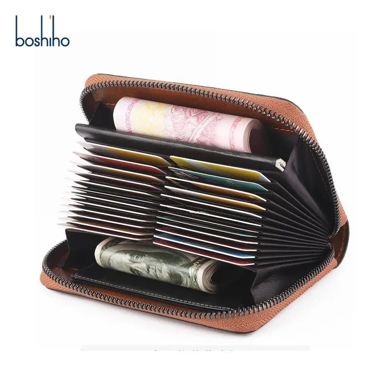 Customized Organ Card Bag Zipper RFID MultiSlot Multi Functional Large Capacity Leather Business ID Credit Card Case Storage Bag