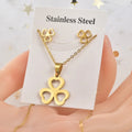 DAIHE New Fashion Bridal Gold Stainless Steel Star Flower Pendant Necklace Earrings Jewelry Set for Women