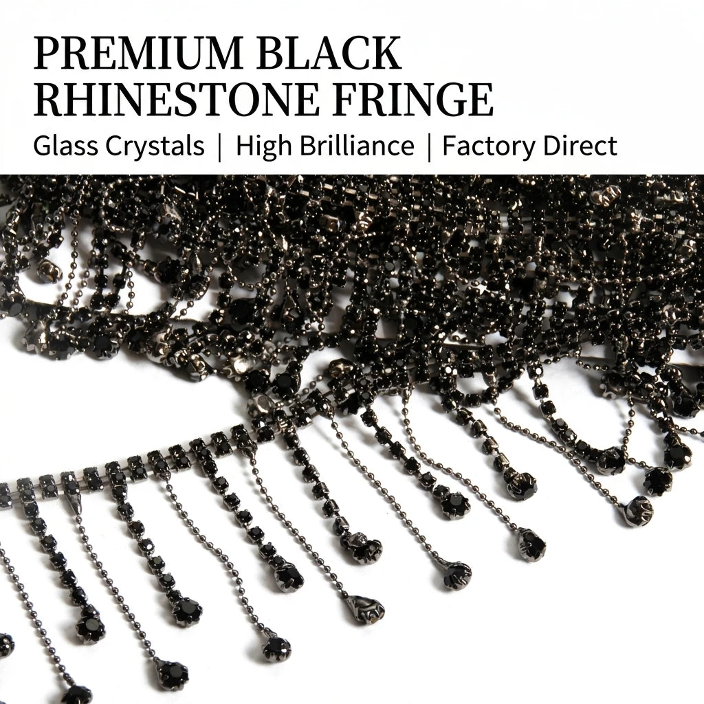 SINONG Classic Black Diamond Claw Chain with Tassel Stretch Feature for Clothing DIY Decoration Motif Rhinestones Shoes