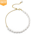 RINNTIN GPB16 Fine Jewelry 925 Sterling Silver Bracelet 14K Gold Plated Half Chain Half Cultured Freshwater Pearl Bracelet