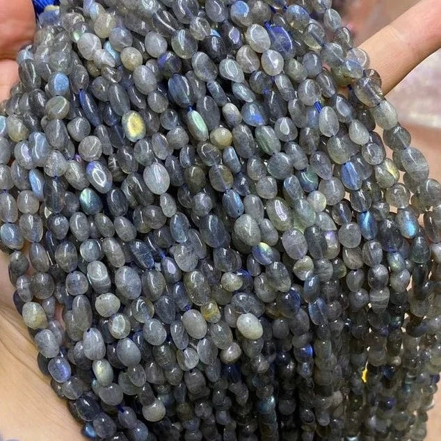 6-8mm Natural Grey Labradorite Gravel Pebble Healing Power Energy Round Irregular Shape Gemstone Beads for Jewelry Making