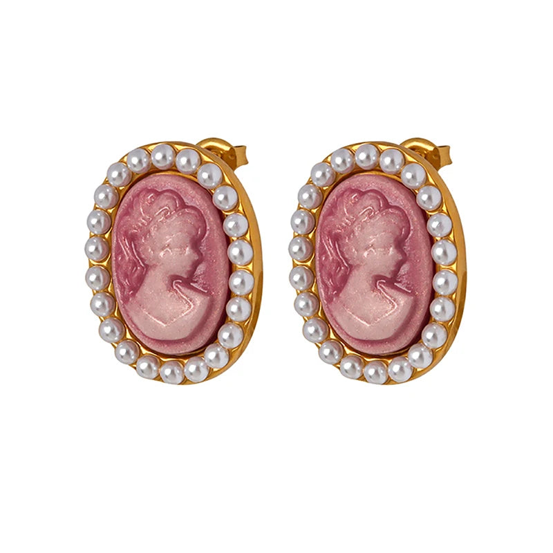 Hoop Earring 18k Gold Plated Vintage Portrait Exquisite Imitation Pearl Big Pearl Hoop Earrings