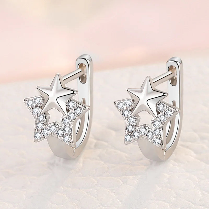 Glossy Hoop Earrings 925 Silver Star Earrings Piercing Accessory Trendy Huggie Female Hoops for Women