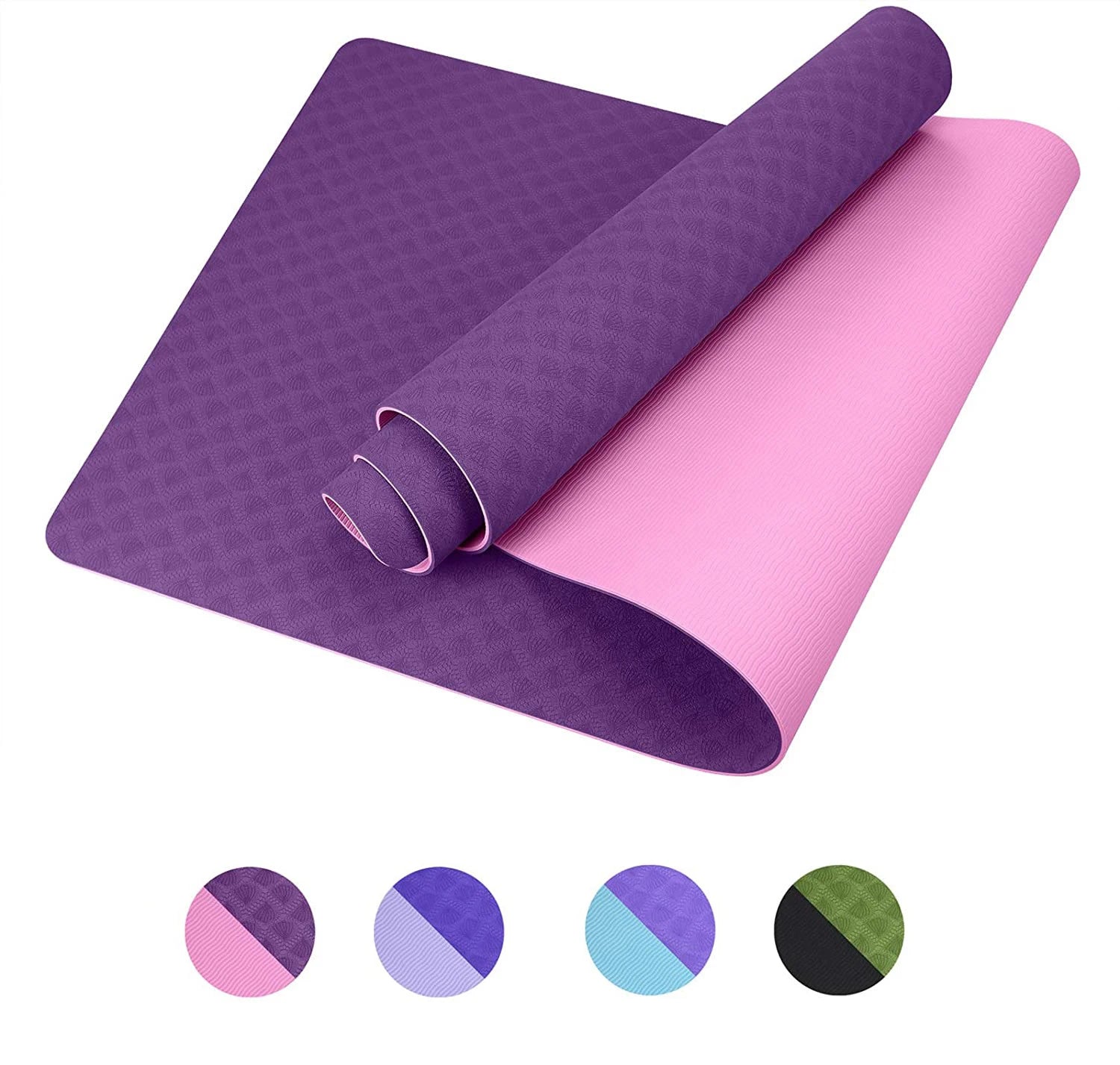 High-density Soft Durable Portable Fitness Workout Pad Double-Layer Dual-Color TPE 6/8 mm Thick Yoga Mat with Carrying Strap