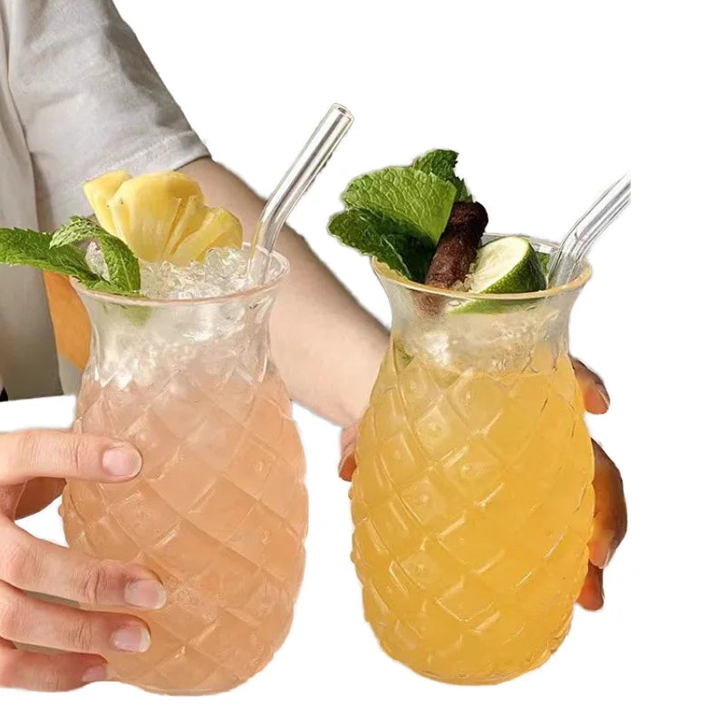 Customizable 16 oz Pineapple-Shaped Ananas Glass Cup Straw American Style Design for Restaurants Serving Juice Glass Drinkware