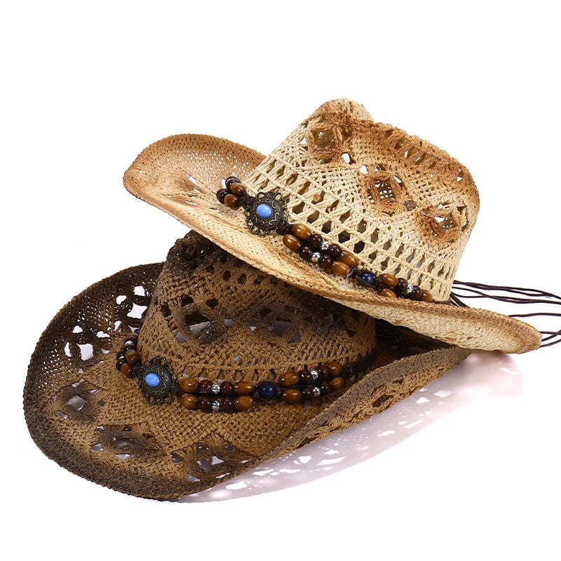 2025 Men's Paper Straw Texas Cowboy Hat USA American Western Straw Hat Shapable Brim Sombreros US Flag Straw Cowboy Hat