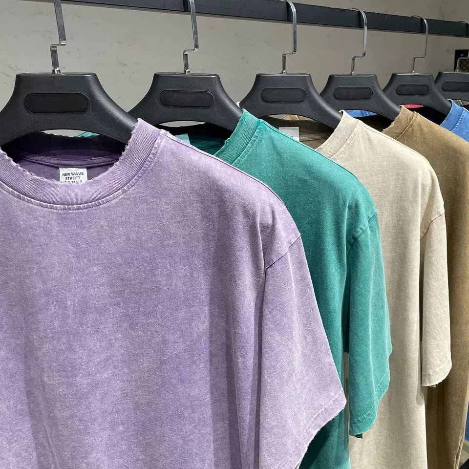 Top Quality Cotton Acid Wash T-shirt Oversized Retro Mineral Wash Tshirt Heavy Relaxed Vintage t Shirt